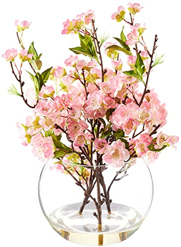 Nearly Natural Cherry Blossom Artificial Arrangement in Glass Vase