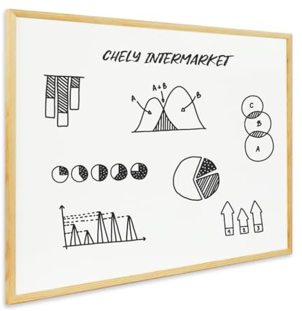 CHELY INTERMARKET Pizarra Blanca Esmaltada 90X60 CM NO Magnética Marco Madera Incluye Rotulador Borrador Kit Colgar Tablero Oficina Escuela Reuniones Presentaciones Dibujos Planificación