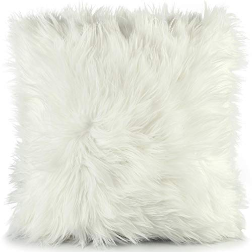 CelinaTex Cuddly Dekokissen 80 x 80 cm weiß Langhaar Zierkissen dekoratives Fellimitat Sofakissen Kunstfell Kissen