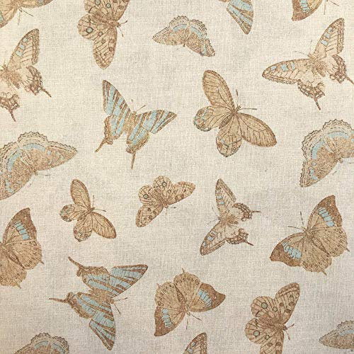 Kt KILOtela - Tela Loneta Estampada, Decoración, Tapizar, Cojines, Cortinas, Colchas, Bolsos, Manteles, 100 cm Largo x 280 cm Ancho, Mariposas, azul ─ 1 metro