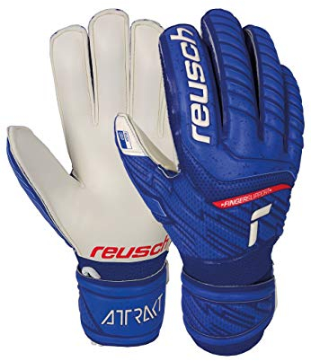 Reusch Unisex Torwarthandschuhe Attrakt Grip Finger Support Junior mit praktischem Fingerschutz deep Blue/White, 6, 4060485281710