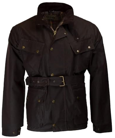 Walker & Hawkes - Giacca da Uomo con Cintura Cerata, 4 Tasche Marrone XXXL
