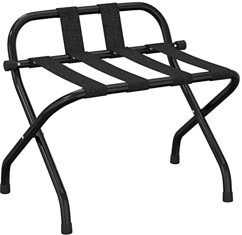 Portapacchi con Schienale, Pieghevole 56x39x52 cm in Acciaio e Nylon, Supporto per valigie con Schienale Integrato e Cinghie in Nylon, for Hotel, ostelli e pensioni