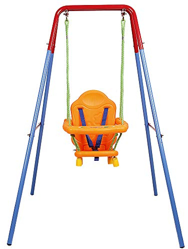 3 en 1 Balançoire pour Enfants 1-3 Ans - Portique avec Siège, Dossier, Accoudoir et Ceinture Sécurité (Bleu)