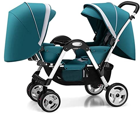 Passeggino gemellare for carrozzina, passeggino doppio for neonati, passeggino Twins-Cozy Passeggino gemellare compatto, passeggino tandem pieghevole a doppio sedile Paesaggio alto Reversibile Facile