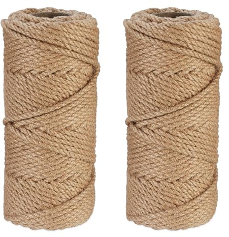 Relaxdays Juteschnur 5 mm, 2 Rollen Jutegarn je 50 m, biologisch abbaubar, Basteln, Garten, Verpackung, Kordel, Natur