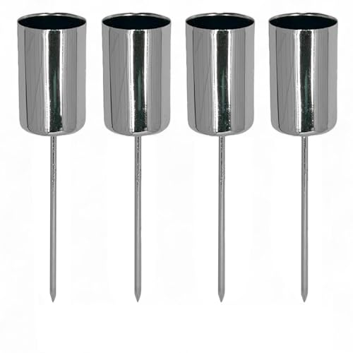 MIJOMA Pack of 4 Stylish Advent Candle Holders with Metal Pin - Taper Candle Holders Candle Plugs for the Perfect Advent Wreath and Advent Arrangement for Christmas (Silver, Diameter 2.5 cm - 9 cm)