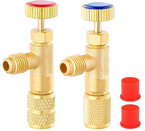 2 Stück Kältemittel Sicherheitsventil, Messing Durchflussregelventil, Kühlmittel Sicherheitsventil, Klimaanlagen-Strömungsventil, für Adapter R22/ R32 Anschlüsse
