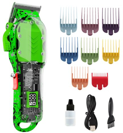 Tuanchuanrp Professional Hair Clippers for Men, Cordless Barber kit for Hair Cutting & Grooming, Hair Clippers Set for Barber Haircut with LED Display 8 Fade Taper Combs(Green)
