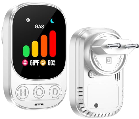 LSENLTY Gasmelder, 3-in-1-Plug-in Gaslecksuchgerät (Gas, Temperatur und Luftfeuchtigkeit), Detektor für 10+ Gase (LPG, LNG, Erdgas, brennbares und Explosives Gas, Methan, Propan usw.) für Küche
