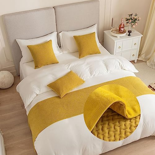 DSAoTeng Camino de cama jacquard y funda de cojín a juego, caminos de cama reversibles, bufandas, decoración del hogar, hotel, ropa de cama, toalla de cama para dormitorio, protección de colcha