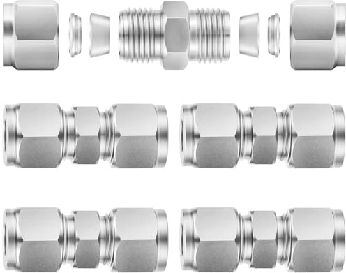 ChillWaves 304 Stainless Steel Compression Tube Fitting, 3/8 OD x 3/8 OD Compression Union Connector(5-PACK)