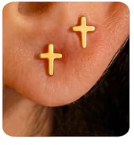MUMREUES 14K Gold Earrings for Women Trendy Small Cross Stud Earrings