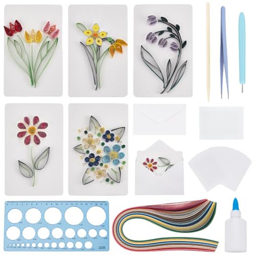 WEBEEDY 20 Sets Papier Quilling Kit für Erwachsene Anfänger DIY Bouquet Quilling Grußkarte Making Kit mit Anleitung DIY Einzigartige Bouquet Karten für alle Anlässe für Geburtstag,Neujahr,Thanksgiving