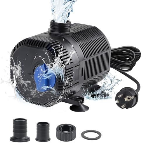 EXLECO Pompe Bassin Pompe de Filtration 2300L/H Pompe À Eau Exterieur Pomp Fontain avec Filtre 35W Pomp Aquarium Submersible avec Câble 10M & 2 Buse, Pomp pour Étang À Poissons Filtre, Jardin, Piscine