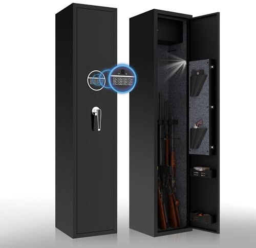 Waffenschrank, Waffentresore mit elektronischen Zahlenschlössern zur Aufbewahrung von Langwaffen, Pistolen und Munition (Schwarz, 5 Gewehre)