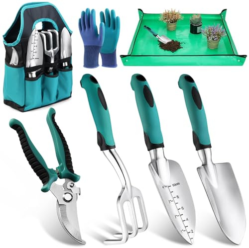 TYBYBB Outils de jardin - Accessoires de jardin - Avec tapis de plantation - Pelle de jardin - Pelle de jardin - Râteau à main - Sac de jardinage - Sécateur - Kit d'outils de transplantation - Petit