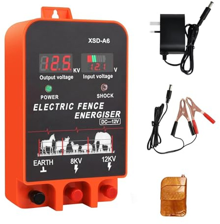 Electric Fence Energiser, 3.5 Joules 6.2 Miles,Input 12V Output 8 KV or 12KV, with Remote Control, High Voltage Pulse Controller for Livestock,Large Animals,Horse,Keep Out Predators