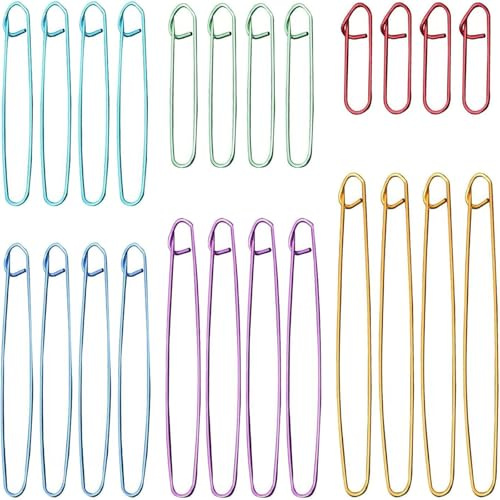 HoAhaMay 24 Stück Maschenhalter Stricken, Maschenhalter zum Stricken, Häkel-Sicherheitsnadeln, Aluminium-Maschenhalter, für Decken, Schals, Steppdecken, Heimwerker, Andere Strickprojekte （6 Größen）