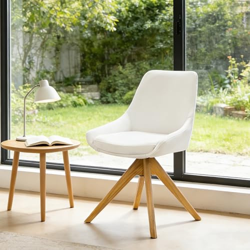 Zouron Silla de Comedor con pies de Madera, Silla de Escritorio giratoria (360°), para Uso doméstico y Profesional, Beige