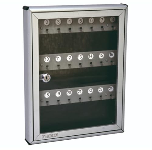 EffeDecor Bacheca Portachiavi da Parete in Alluminio Anodizzato e Frontale in Plexiglass 24 Posti con Ganci Numerati Cassetta con Serratura 24x4x37 cm Ideale per Ufficio o Condominio