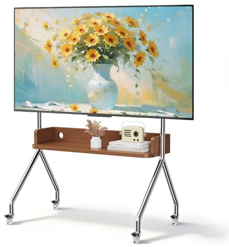 CNTSLNB Rolling Easel TV Stand with Shelf for 32–75 TVs, 110 lbs | Height Adjustable TV Cart, 4 locking 360° wheels, Portable Outdoor TV Stand for Shop, Offices, Home VESA 600x400mm