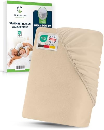 Sensalou Sábana Bajera Impermeable 180 x 200 cm Beige– Superficie De Rizo para Cuna y Cama Infantil – Protección De Colchón Transpirable y Silenciosa Certificado Oeko-Tex Dermatest