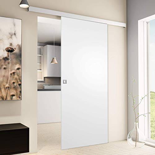 inova Schiebetür Holz 775 x 2035 mm weiß Alu Komplettset mit Laufschiene und Quadratgriff inkl. Softclose