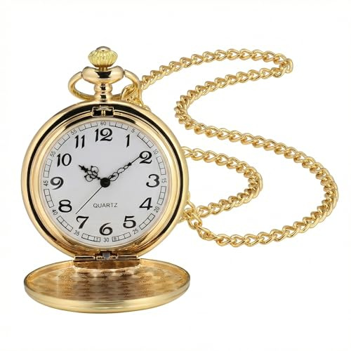 I-MART Smooth Vintage Pocket Watch with Chain (Gold)