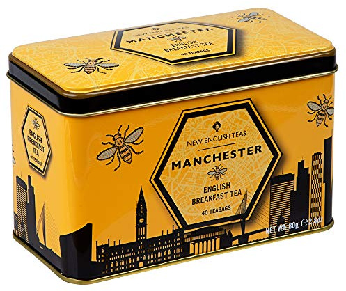 New English Teas Manchester City Bee Tea Caddy with 40 English Breakfast Teabags