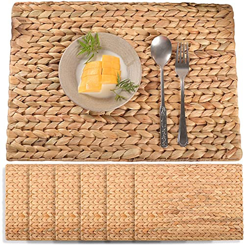SOKFARM Manteles individuales rectangulares para mesa de comedor, manteles individuales de mimbre de jacinto de agua, manteles individuales para mesa rectangular, manteles individuales tejidos,