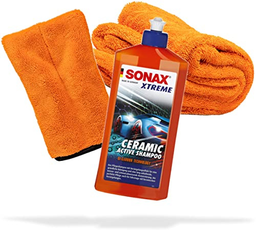 detailmate Biltvätt- och torrset | SONAX Xtreme Ceramic Active Shampoo 500 ml bilschampo mikrofiber precisionshandske Nuke Guys Gamma Dryer XXL torkduk för optimal handtvätt