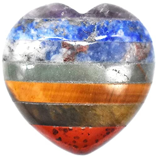Guador 7 Piedras Chakras, Piedras Preciosas Amuleto Suerte, Cristales Curativos Piedras, Cristal Piedras, para Curación, Meditación y Equilibrio Chakras,Forma del corazón