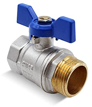 DOJA Barcelona | Kugelhahn | Wasserabsperrhahn 1/2 Blau | PN-25 Aussengewinde-Innengewinde | in Messing | Kugelhähne mit Flügelgriff für Toilette komplett, Wasser mit Gas, Sanitärschläuche