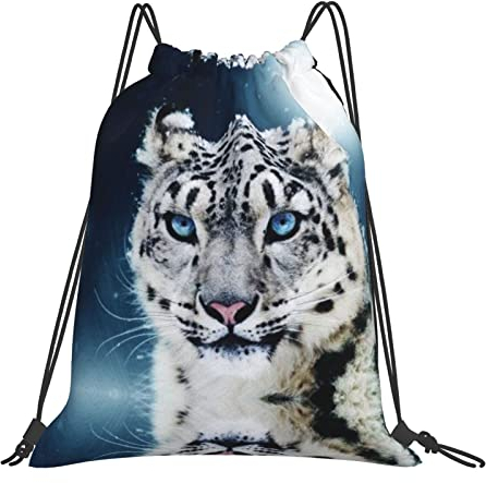 ASEELO Blauer Ringel-Oktopus-Rucksack mit Kordelzug, wasserdicht, für Herren und Damen, Sport, Turnbeutel, Reisen, Tagesrucksack, Blauäugiger Schneeleopard, Einheitsgröße