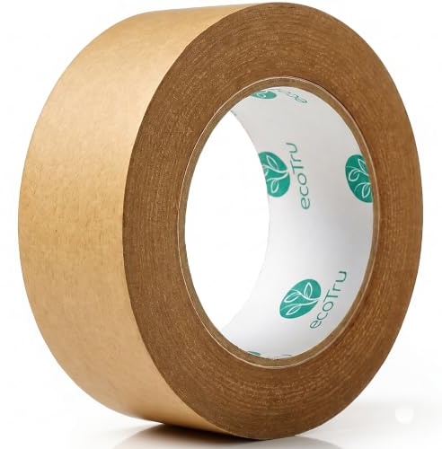 ecoTru UK Ultra Strong Paper Packing Tape, British Brand Eco Heavy Duty Brown Kraft Packaging Tape, For Box & Parcel Shipping, Picture Framing, Masking Backing, Self Adhesive & Uncoated, 2 In x 44 Yrd