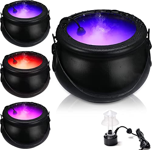 Machine à fumée Halloween Chaudron de sorcière LINISME Brumisateur Vaporisateur Chaudron fumée avec 12 LED Atmosphère Halloween Changement de couleur Scènes avec mise en page Party Accessoire(20 * 20