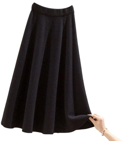 SUIUOI Gonna Lunga Donna Inverno Vita Alta Vintage,Lana Maxi Gonne Vita Elastica Lunga e Linea ad A,Elegante Lunga Gonna A-Line Plissettata Svasata Gonne