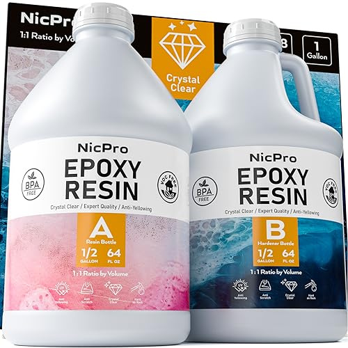 Nicpro Epoxy Resin Kit 1 Gallon/4.54L, Clear Resins and Hardener Bubble Free, No Yellowing Food Safe Resin, Supplies for Casting, Jewelry Making, DIY, Molds, Tables Top, Wood, Beginners