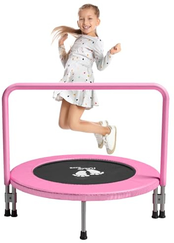 RAVS 36 inch Indoor Kids Trampoline for Toddler, Thicken Safety Pad, Updated Full Foam Covered Handle, Foldable Small Rebounder for Children Ages 1-6, Easy Quick Setup Jumping Playset, Pink