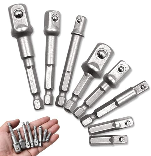8PCS Impact Driver Socket Adapter, Extension Bit to 1/4 1/2 3/8 Inch Adaptor for Drill, Impact Wrench, Screwdriver Converts to Socket Wrench, DIY Tools(Silvery)