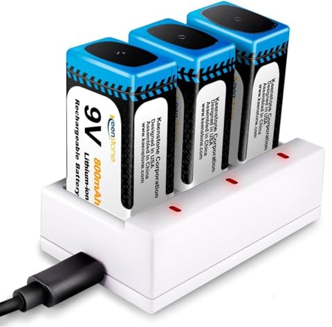 9V Blockbatterie Akku, Keenstone 3 Stück 800mAh Wiederaufladbare Lithium Akku, USB Ladekabel 9 Volt Akku für Rauchmelder Feuermelder Warnmelder Multimeter