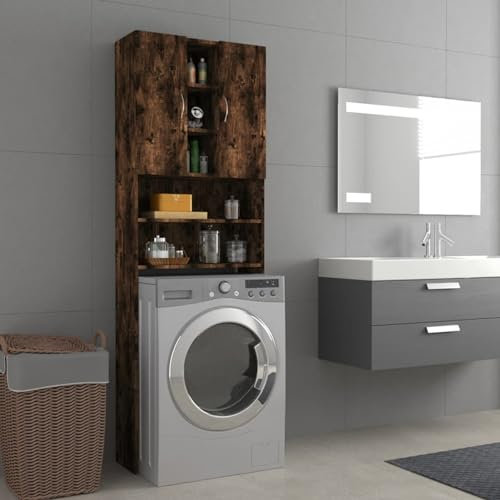 ShGaxin Armario de Lavadora, Armario Limpieza, Mueble para Lavadora Y Secadora, Mueble para El Cuarto De Baño, Columna Estanteria, Color Roble Ahumado 64x24x190 cm