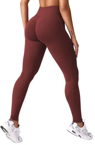 YEOREO Damen Scrunch Butt Leggings High Waist Seamless Sport Leggings Lifting Butt Push Up Booty Leggings V Shaped Invisible Opaque Yoga Trousers for Sport Yoga Fitness Gym Workout Rot L