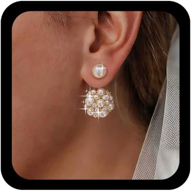 Cybche Boho Perla Orecchini Oro Cluster per Matrimonio - Cristalli Gioielli per Le Donne