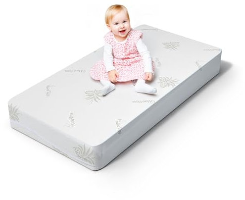 MUUN – Kindermatratze 70 x 140 cm, Höhe 14 cm, Baby Matratze Kinderbett mit Aloe Vera, atmungsaktiv und Anti-Erstickung, geeignet für Standard-Babybett, Nicht Abnehmbarer Bezug, Modell BEBÈ