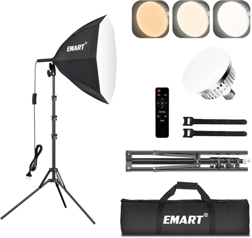 EMART Softbox 54 cm de diámetro Estudio fotográfico, Kit de iluminación con softboxes 85 W LED Regulables para fotografía, vídeo, Retratos de Estudio y retransmisiones en Directo