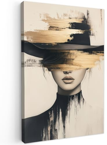 MuchoWow© Bild auf Leinwand Groß 80x120 cm XXL Schlafzimmer Bilder Badezimmer Wand Deko Wohnzimmer Modern Wanddeko Bilderwand Geschenk Frau - Hut - Farbe