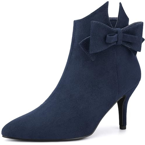 Allegra K Bottines à talon aiguille bout pointu pour femmes Bleu marin 38.5