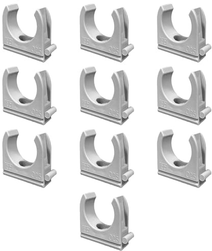 10 pezzi Clip fissatubo, Diametro 16 mm, fissaggio a scatto, forma a U, supporto per tubo rigido, fermacavo, tubazioni, impianto elettrico, tubo acqua, tecnopolimero alta resistenza, grigio, plastica